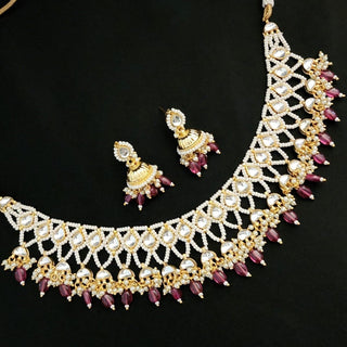 Eloise Pink Pachi Kundan Necklace Set Luxury Collection - ECLAT INDIAN JEWELSNecklace SetsPink