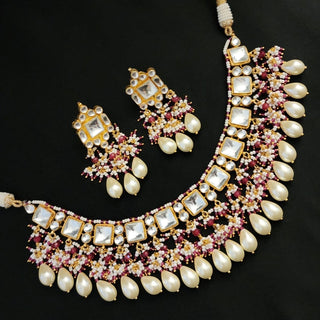 Elora Pink Pachi Kundan Necklace Set Luxury Collection - ECLAT INDIAN JEWELSNecklace SetsPink