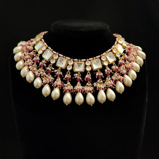 Elora Pink Pachi Kundan Necklace Set Luxury Collection - ECLAT INDIAN JEWELSNecklace SetsPink