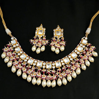 Elora Pink Pachi Kundan Necklace Set Luxury Collection - ECLAT INDIAN JEWELSNecklace SetsPink