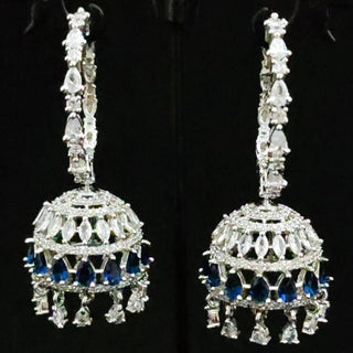 Elsa Dark Blue CZ American Diamond Bali Jhumki - ECLAT INDIAN JEWELSEarringsBlue