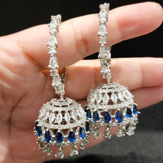 Elsa Dark Blue CZ American Diamond Bali Jhumki - ECLAT INDIAN JEWELSEarringsBlue