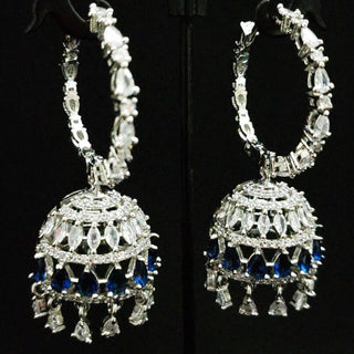 Elsa Dark Blue CZ American Diamond Bali Jhumki - ECLAT INDIAN JEWELSEarringsBlue