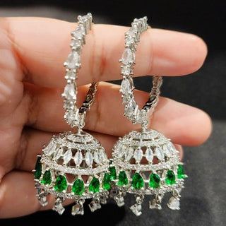 Elsa Green CZ American Diamond Bali Jhumki - ECLAT INDIAN JEWELSEarringsGreen