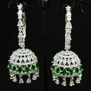 Elsa Green CZ American Diamond Bali Jhumki - ECLAT INDIAN JEWELSEarringsGreen