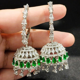 Elsa Green CZ American Diamond Bali Jhumki - ECLAT INDIAN JEWELSEarringsGreen