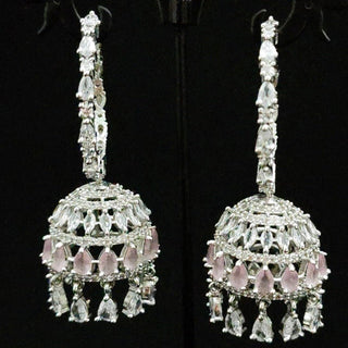 Elsa Light Pink CZ American Diamond Bali Jhumki - ECLAT INDIAN JEWELSEarringsPink