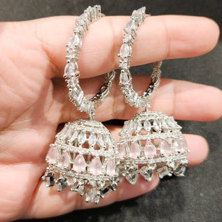 Elsa Light Pink CZ American Diamond Bali Jhumki - ECLAT INDIAN JEWELSEarringsPink