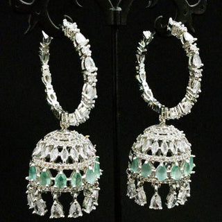 Elsa Mint Green CZ American Diamond Bali Jhumki - ECLAT INDIAN JEWELSEarringsGreen