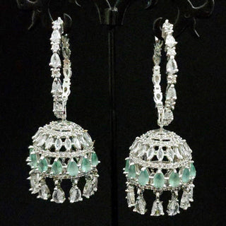 Elsa Mint Green CZ American Diamond Bali Jhumki - ECLAT INDIAN JEWELSEarringsGreen