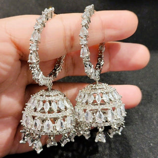 Elsa White CZ American Diamond Bali Jhumki - ECLAT INDIAN JEWELSEarringsWhite