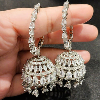 Elsa White CZ American Diamond Bali Jhumki - ECLAT INDIAN JEWELSEarringsWhite