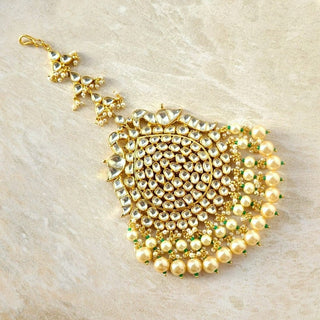 Elsie 20k Gold Plated Pachi Kundan Large Passa / Maang Tikka - Luxury Collection - ECLAT INDIAN JEWELSPassa (Jhoomer)White