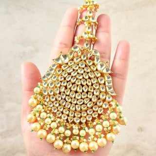 Elsie 20k Gold Plated Pachi Kundan Large Passa / Maang Tikka - Luxury Collection - ECLAT INDIAN JEWELSPassa (Jhoomer)White