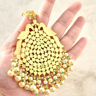 Elsie 20k Gold Plated Pachi Kundan Large Passa / Maang Tikka - Luxury Collection - ECLAT INDIAN JEWELSPassa (Jhoomer)White