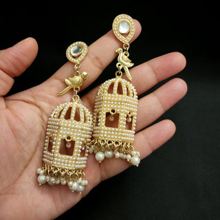 Elsie White Pearl Bird Cage Earrings - ECLAT INDIAN JEWELSEarringsWhite