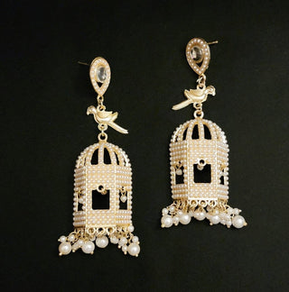 Elsie White Pearl Bird Cage Earrings - ECLAT INDIAN JEWELSEarringsWhite