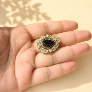 Elysia Black Polki Victorian Gold Finish Adjustable Ring - ECLAT INDIAN JEWELSRing JewelleryBlack