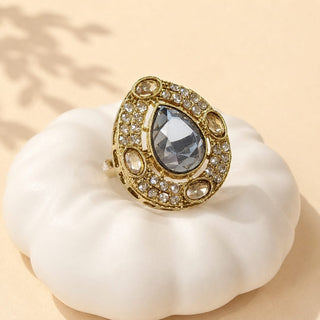 Elysia Gray Polki Victorian Gold Finish Adjustable Ring - ECLAT INDIAN JEWELSRing JewelleryGray