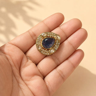 Elysia Gray Polki Victorian Gold Finish Adjustable Ring - ECLAT INDIAN JEWELSRing JewelleryGray