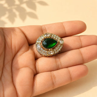 Elysia Green Polki Victorian Gold Finish Adjustable Ring - ECLAT INDIAN JEWELSRing JewelleryGreen