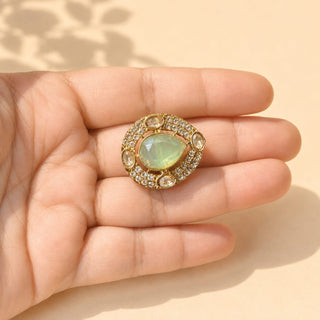 Elysia Light Green Polki Victorian Gold Finish Adjustable Ring - ECLAT INDIAN JEWELSRing JewelleryGreen