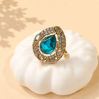 Elysia Peacock Blue Polki Victorian Gold Finish Adjustable Ring - ECLAT INDIAN JEWELSRing JewelleryBlue