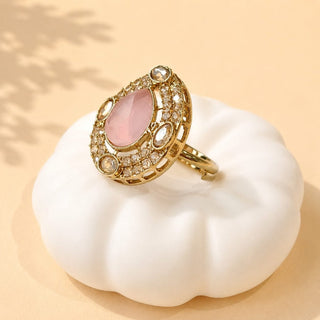 Elysia Pink Polki Victorian Gold Finish Adjustable Ring - ECLAT INDIAN JEWELSRing JewelleryPink