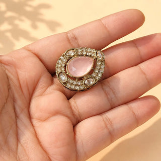 Elysia Pink Polki Victorian Gold Finish Adjustable Ring - ECLAT INDIAN JEWELSRing JewelleryPink