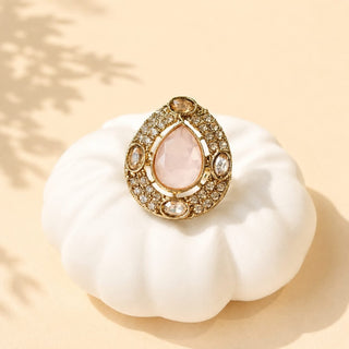 Elysia Pink Polki Victorian Gold Finish Adjustable Ring - ECLAT INDIAN JEWELSRing JewelleryPink