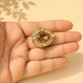 Elysia Polki Victorian Gold Finish Adjustable Ring - ECLAT INDIAN JEWELSRing JewelleryGold
