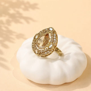 Elysia Polki Victorian Gold Finish Adjustable Ring - ECLAT INDIAN JEWELSRing JewelleryGold