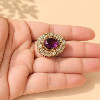 Elysia Purple Polki Victorian Gold Finish Adjustable Ring - ECLAT INDIAN JEWELSRing JewelleryPurple