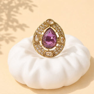 Elysia Purple Polki Victorian Gold Finish Adjustable Ring - ECLAT INDIAN JEWELSRing JewelleryPurple