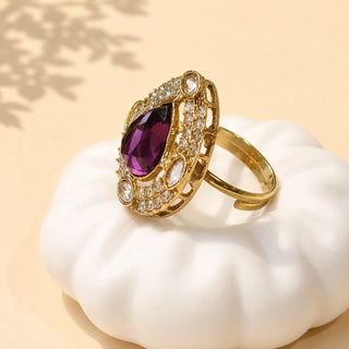 Elysia Purple Polki Victorian Gold Finish Adjustable Ring - ECLAT INDIAN JEWELSRing JewelleryPurple