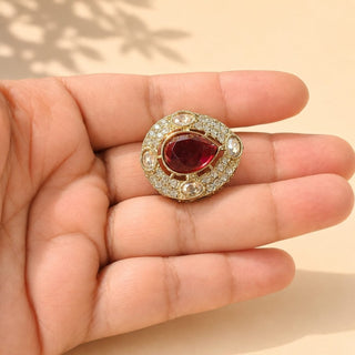 Elysia Red Polki Victorian Gold Finish Adjustable Ring - ECLAT INDIAN JEWELSRing JewelleryRed