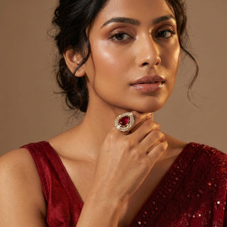 Elysia Red Polki Victorian Gold Finish Adjustable Ring - ECLAT INDIAN JEWELSRing JewelleryRed
