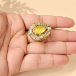 Elysia Yellow Polki Victorian Gold Finish Adjustable Ring - ECLAT INDIAN JEWELSRing JewelleryYellow