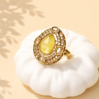 Elysia Yellow Polki Victorian Gold Finish Adjustable Ring - ECLAT INDIAN JEWELSRing JewelleryYellow