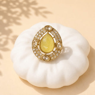 Elysia Yellow Polki Victorian Gold Finish Adjustable Ring - ECLAT INDIAN JEWELSRing JewelleryYellow