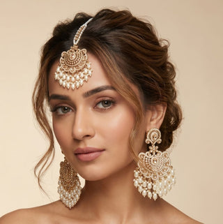 Emerson White Premium Polki and CZ Diamond Tikka Set - ECLAT INDIAN JEWELSTikka SetsWhite