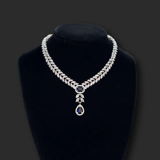 Emma Blue CZ Diamond Simulant Necklace Set with ring and Bracelet - ECLAT INDIAN JEWELSNecklace SetsBlue