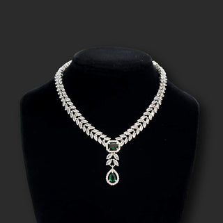 Emma Green CZ Diamond Simulant Necklace Set with Ring and Bracelet - ECLAT INDIAN JEWELSNecklace SetsGreen