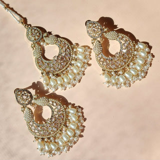 Emma White Premium Polki and CZ Diamond Tikka Set - ECLAT INDIAN JEWELSTikka SetsWhite