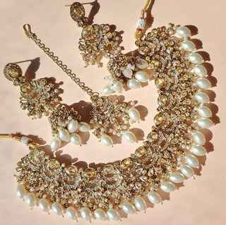 Emmi White Polki Necklace Set with Tikka - ECLAT INDIAN JEWELSNecklace SetsWhite