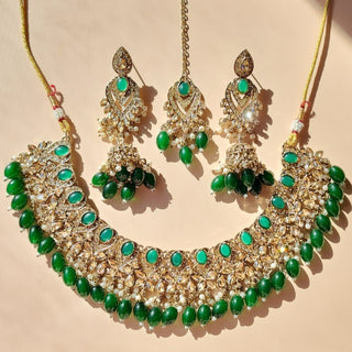 Emmie Green Polki Necklace Set with Tikka - ECLAT INDIAN JEWELSNecklace SetsGreen