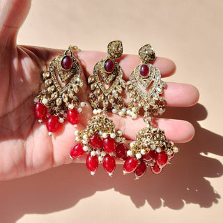 Emmie Maroon Red Polki Necklace Set with Tikka - ECLAT INDIAN JEWELSNecklace SetsRed