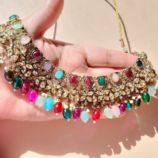 Emmie Multicolour Polki Necklace Set with Tikka - ECLAT INDIAN JEWELSNecklace SetsMulticolor