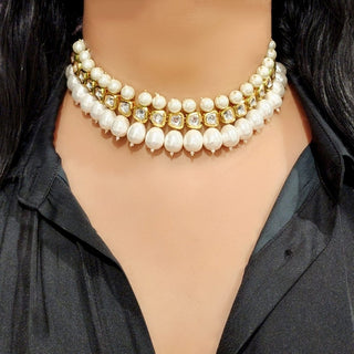 Emmie Pearl Kundan Necklace Set - ECLAT INDIAN JEWELSNecklace SetsWhite