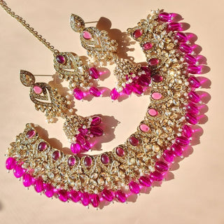Emmie Purple Polki Necklace Set with Tikka - ECLAT INDIAN JEWELSNecklace SetsPurple